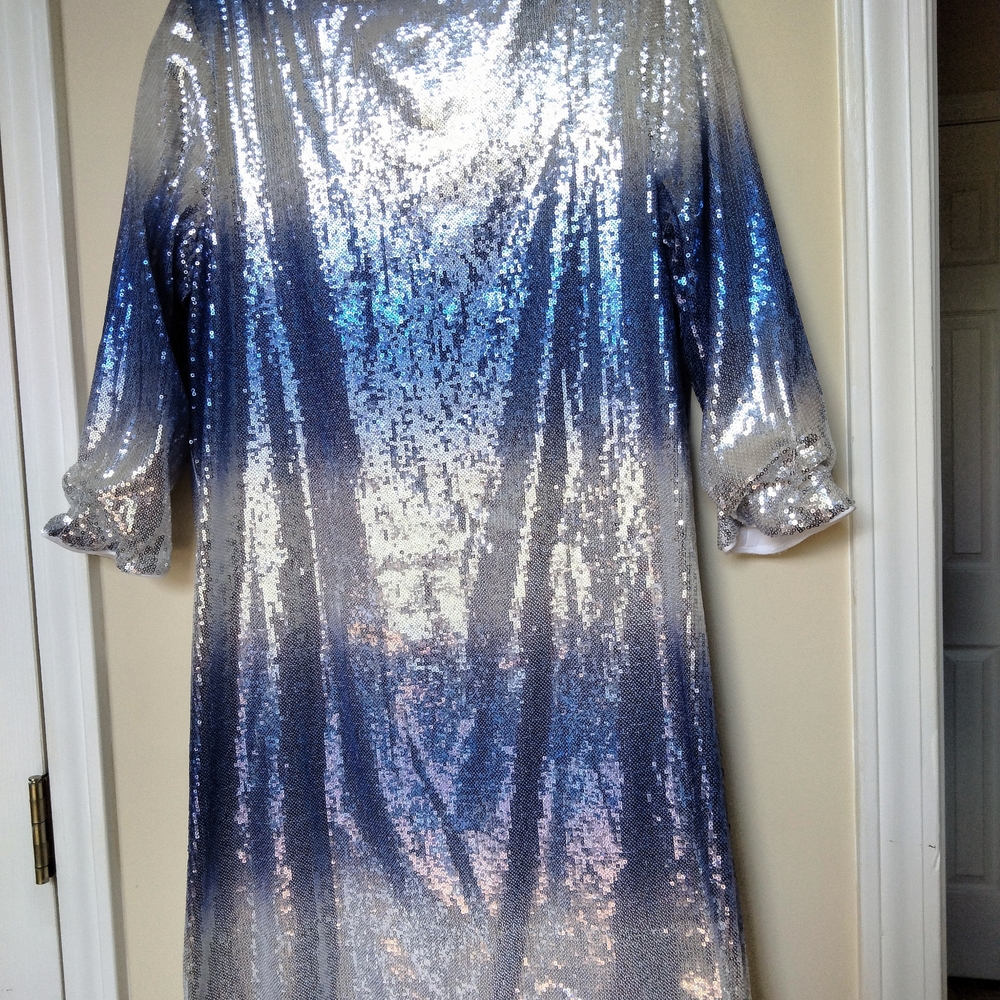 Elegant Blue and Silver Sequin Long Sleeve Dress